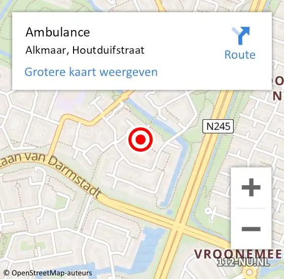 Locatie op kaart van de 112 melding: Ambulance Alkmaar, Houtduifstraat op 12 juni 2020 19:13