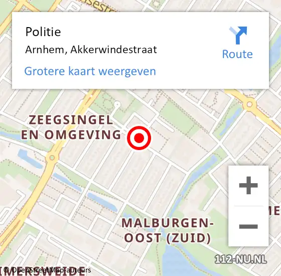 Locatie op kaart van de 112 melding: Politie Arnhem, Akkerwindestraat op 12 juni 2020 19:55