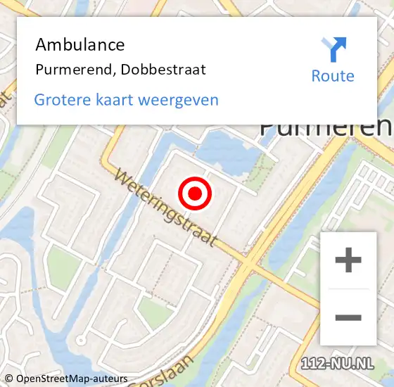 Locatie op kaart van de 112 melding: Ambulance Purmerend, Dobbestraat op 12 juni 2020 20:18