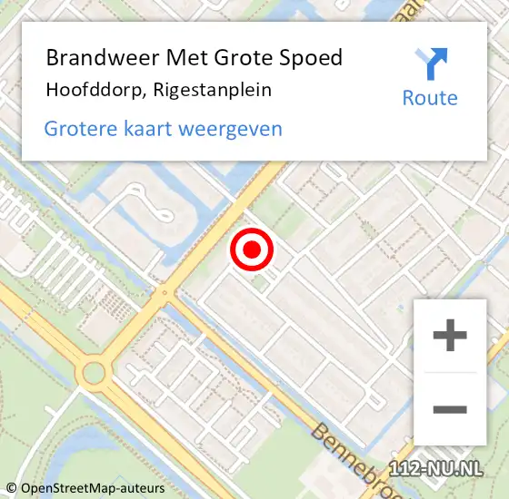 Locatie op kaart van de 112 melding: Brandweer Met Grote Spoed Naar Hoofddorp, Rigestanplein op 12 juni 2020 20:38