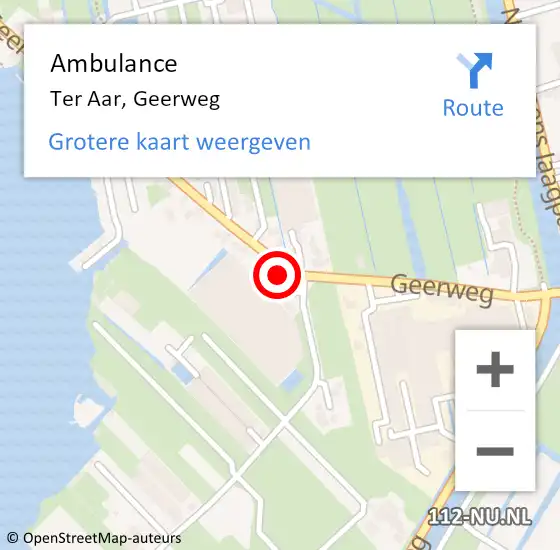 Locatie op kaart van de 112 melding: Ambulance Ter Aar, Geerweg op 9 mei 2014 13:00