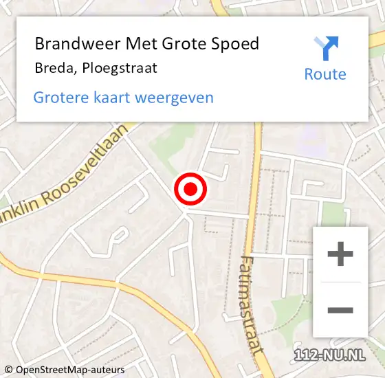 Locatie op kaart van de 112 melding: Brandweer Met Grote Spoed Naar Breda, Ploegstraat op 12 juni 2020 22:45