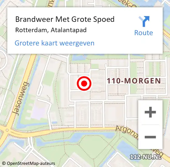 Locatie op kaart van de 112 melding: Brandweer Met Grote Spoed Naar Rotterdam, Atalantapad op 13 juni 2020 00:49