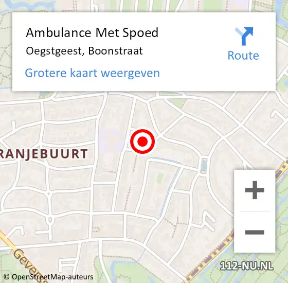 Locatie op kaart van de 112 melding: Ambulance Met Spoed Naar Oegstgeest, Boonstraat op 9 mei 2014 13:22