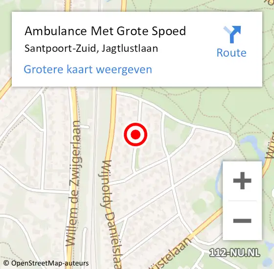 Locatie op kaart van de 112 melding: Ambulance Met Grote Spoed Naar Santpoort-Zuid, Jagtlustlaan op 13 juni 2020 09:34