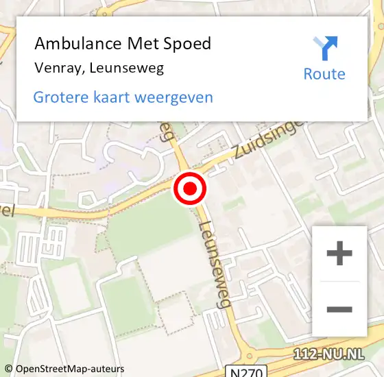 Locatie op kaart van de 112 melding: Ambulance Met Spoed Naar Venray, Leunseweg op 13 juni 2020 13:29