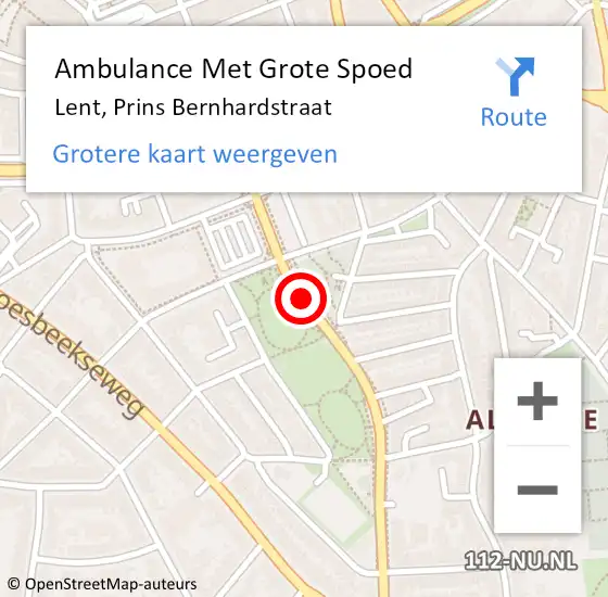 Locatie op kaart van de 112 melding: Ambulance Met Grote Spoed Naar Lent, Prins Bernhardstraat op 13 juni 2020 14:28