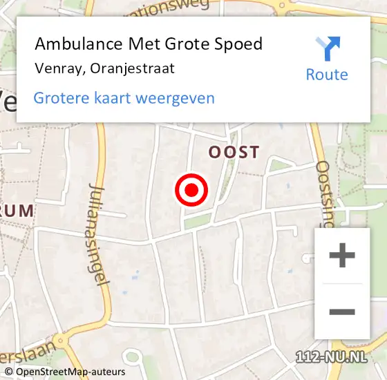 Locatie op kaart van de 112 melding: Ambulance Met Grote Spoed Naar Venray, Oranjestraat op 8 september 2013 03:31