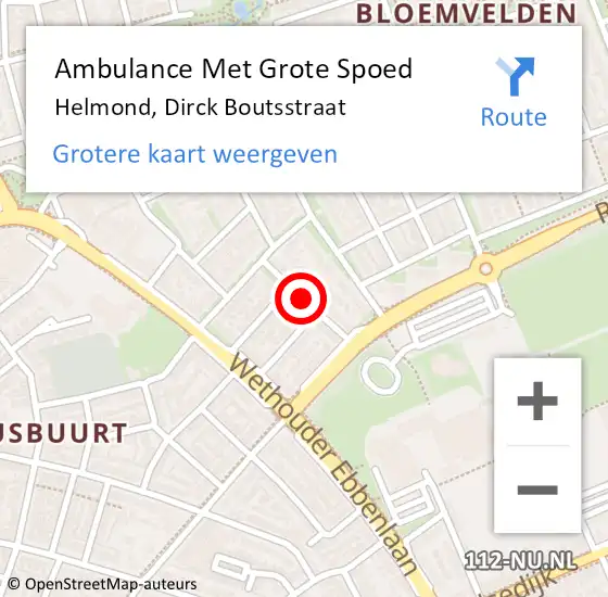 Locatie op kaart van de 112 melding: Ambulance Met Grote Spoed Naar Helmond, Dirck Boutsstraat op 13 juni 2020 15:52