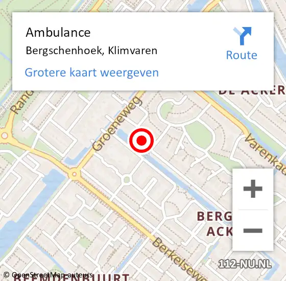 Locatie op kaart van de 112 melding: Ambulance Bergschenhoek, Klimvaren op 9 mei 2014 14:20