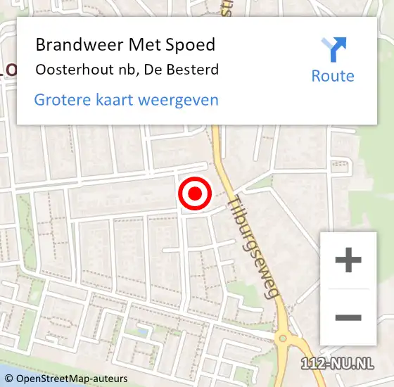 Locatie op kaart van de 112 melding: Brandweer Met Spoed Naar Oosterhout nb, De Besterd op 14 juni 2020 01:33