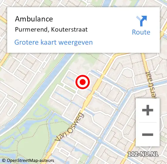 Locatie op kaart van de 112 melding: Ambulance Purmerend, Kouterstraat op 14 juni 2020 01:42