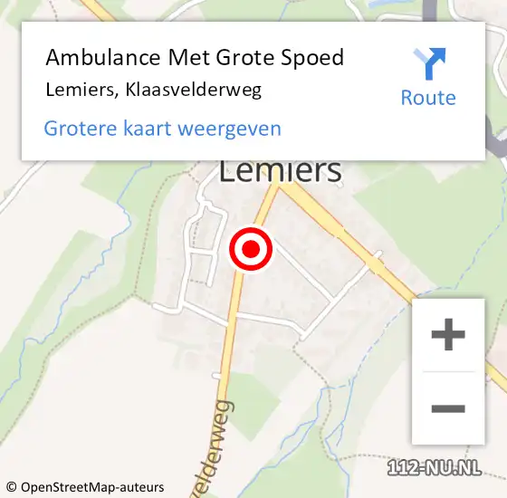 Locatie op kaart van de 112 melding: Ambulance Met Grote Spoed Naar Lemiers, Klaasvelderweg op 9 mei 2014 14:43