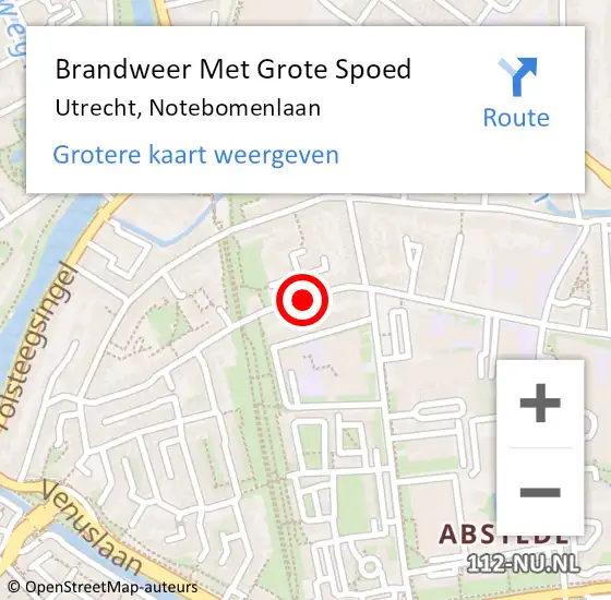 Locatie op kaart van de 112 melding: Brandweer Met Grote Spoed Naar Utrecht, Notebomenlaan op 14 juni 2020 09:21