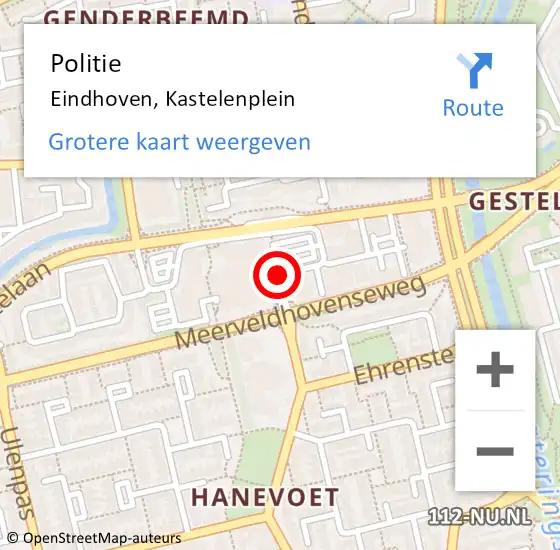Locatie op kaart van de 112 melding: Politie Eindhoven, Kastelenplein op 14 juni 2020 17:00