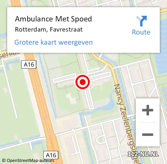 Locatie op kaart van de 112 melding: Ambulance Met Spoed Naar Rotterdam, Favrestraat op 14 juni 2020 18:57