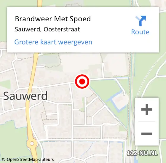 Locatie op kaart van de 112 melding: Brandweer Met Spoed Naar Sauwerd, Oosterstraat op 14 juni 2020 19:55