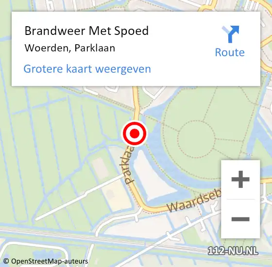 Locatie op kaart van de 112 melding: Brandweer Met Spoed Naar Woerden, Parklaan op 14 juni 2020 20:02