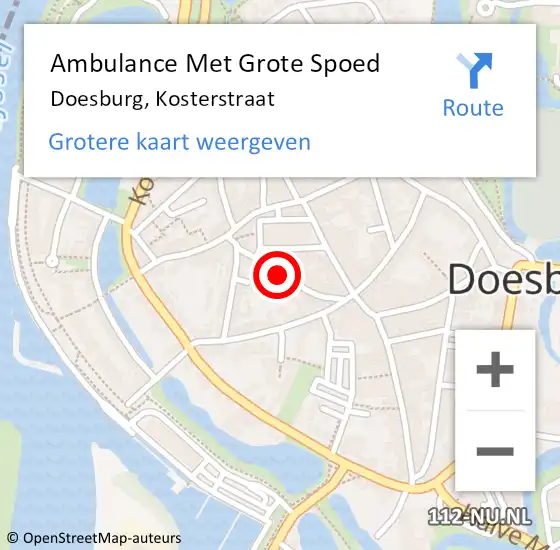 Locatie op kaart van de 112 melding: Ambulance Met Grote Spoed Naar Doesburg, Kosterstraat op 14 juni 2020 23:06