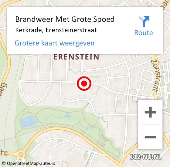 Locatie op kaart van de 112 melding: Brandweer Met Grote Spoed Naar Kerkrade, Erensteinerstraat op 15 juni 2020 09:43