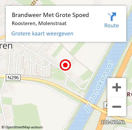 Locatie op kaart van de 112 melding: Brandweer Met Grote Spoed Naar Roosteren, Molenstraat op 15 juni 2020 10:55