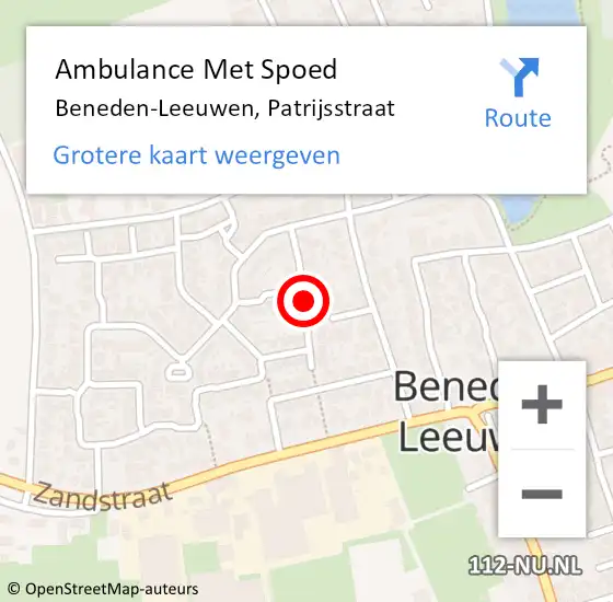 Locatie op kaart van de 112 melding: Ambulance Met Spoed Naar Beneden-Leeuwen, Patrijsstraat op 15 juni 2020 11:13