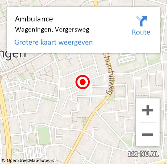 Locatie op kaart van de 112 melding: Ambulance Wageningen, Vergersweg op 15 juni 2020 11:27