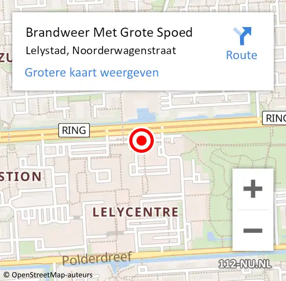 Locatie op kaart van de 112 melding: Brandweer Met Grote Spoed Naar Lelystad, Noorderwagenstraat op 15 juni 2020 13:23