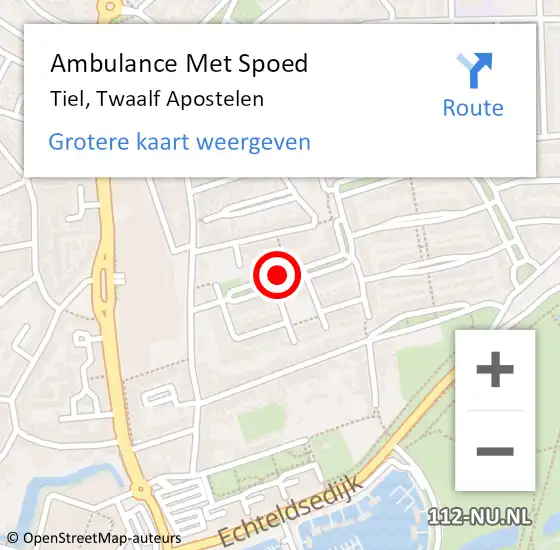 Locatie op kaart van de 112 melding: Ambulance Met Spoed Naar Tiel, Twaalf Apostelen op 15 juni 2020 13:27