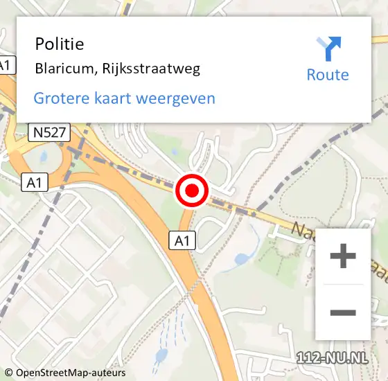 Locatie op kaart van de 112 melding: Politie Blaricum, Rijksstraatweg op 15 juni 2020 13:46