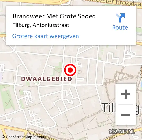 Locatie op kaart van de 112 melding: Brandweer Met Grote Spoed Naar Tilburg, Antoniusstraat op 15 juni 2020 14:16