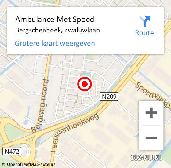 Locatie op kaart van de 112 melding: Ambulance Met Spoed Naar Bergschenhoek, Zwaluwlaan op 15 juni 2020 14:27