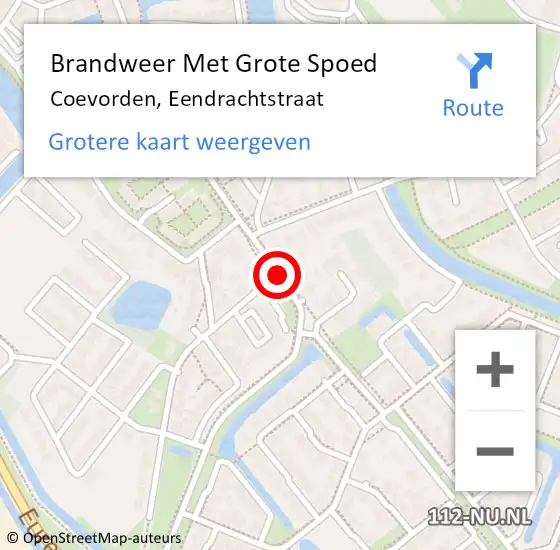 Locatie op kaart van de 112 melding: Brandweer Met Grote Spoed Naar Coevorden, Eendrachtstraat op 15 juni 2020 14:45