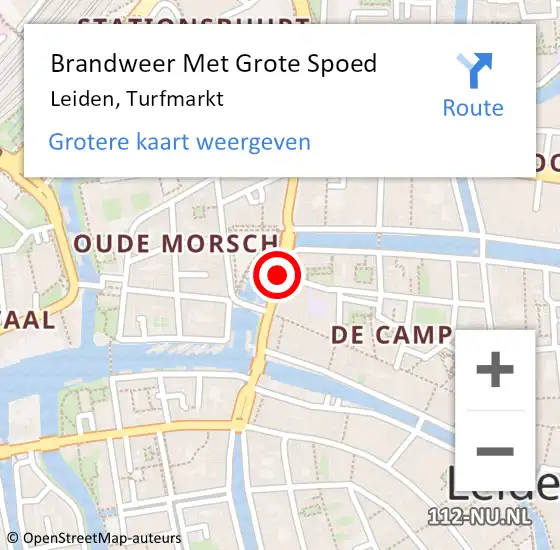 Locatie op kaart van de 112 melding: Brandweer Met Grote Spoed Naar Leiden, Turfmarkt op 15 juni 2020 15:10