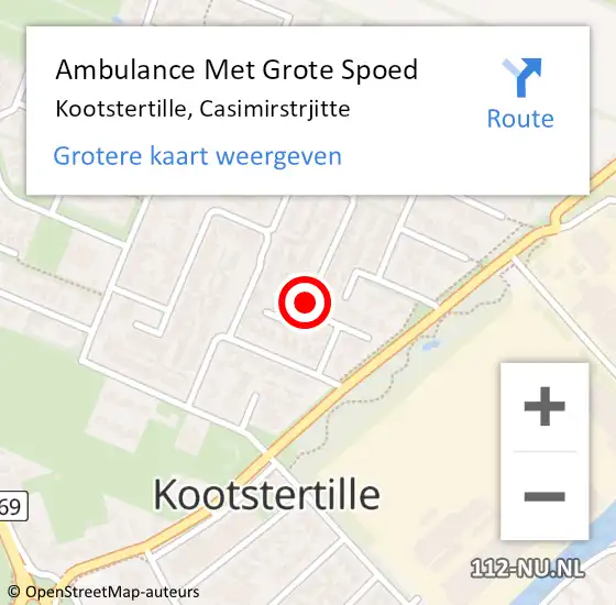 Locatie op kaart van de 112 melding: Ambulance Met Grote Spoed Naar Kootstertille, Casimirstrjitte op 15 juni 2020 16:49