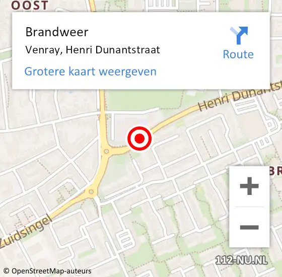 Locatie op kaart van de 112 melding: Brandweer Venray, Henri Dunantstraat op 15 juni 2020 18:54