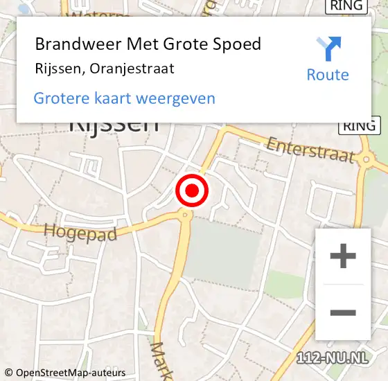 Locatie op kaart van de 112 melding: Brandweer Met Grote Spoed Naar Rijssen, Oranjestraat op 15 juni 2020 19:09