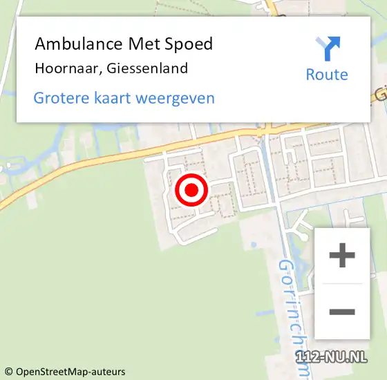 Locatie op kaart van de 112 melding: Ambulance Met Spoed Naar Hoornaar, Giessenland op 15 juni 2020 19:30