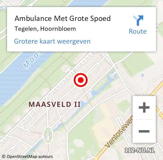 Locatie op kaart van de 112 melding: Ambulance Met Grote Spoed Naar Tegelen, Hoornbloem op 15 juni 2020 20:57