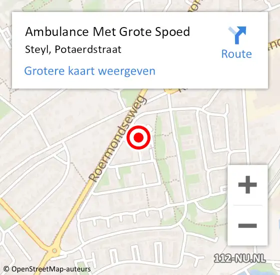 Locatie op kaart van de 112 melding: Ambulance Met Grote Spoed Naar Steyl, Potaerdstraat op 15 juni 2020 21:22