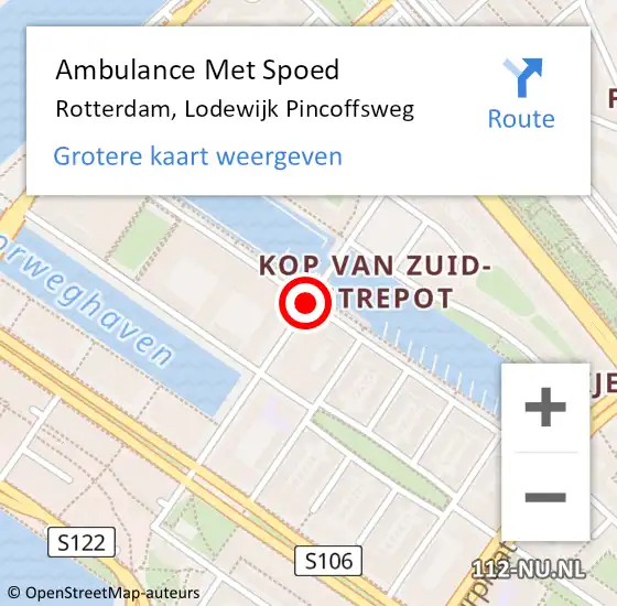 Locatie op kaart van de 112 melding: Ambulance Met Spoed Naar Rotterdam, Lodewijk Pincoffsweg op 16 juni 2020 06:01