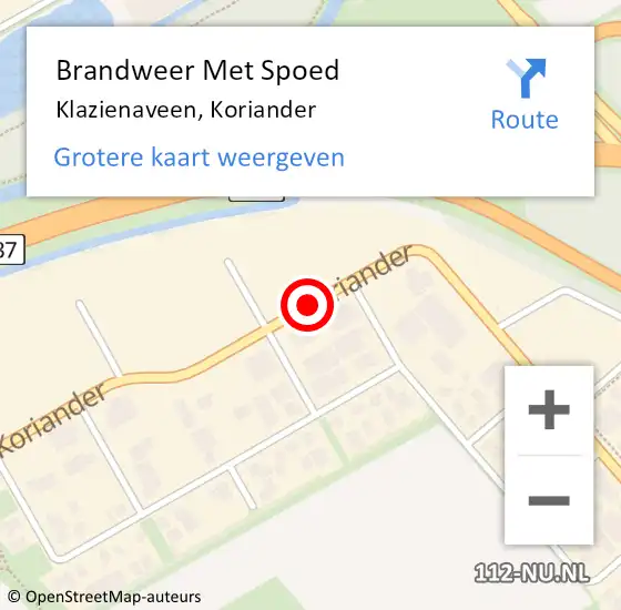 Locatie op kaart van de 112 melding: Brandweer Met Spoed Naar Klazienaveen, Koriander op 16 juni 2020 08:36