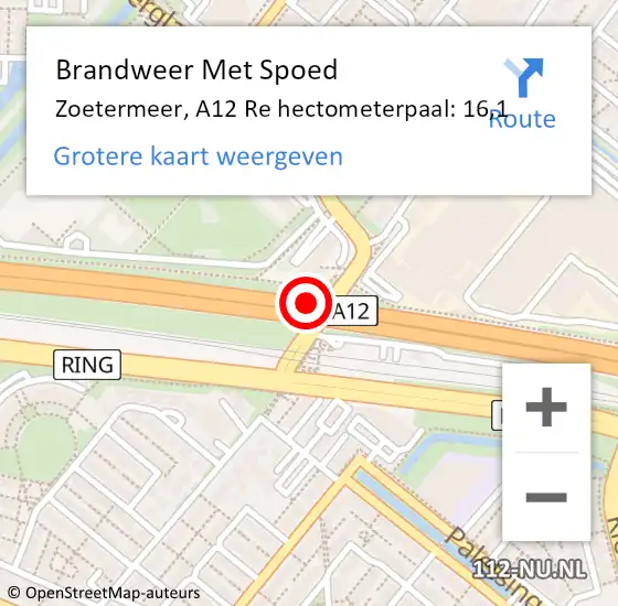 Locatie op kaart van de 112 melding: Brandweer Met Spoed Naar Zoetermeer, A12 Li op 16 juni 2020 10:28