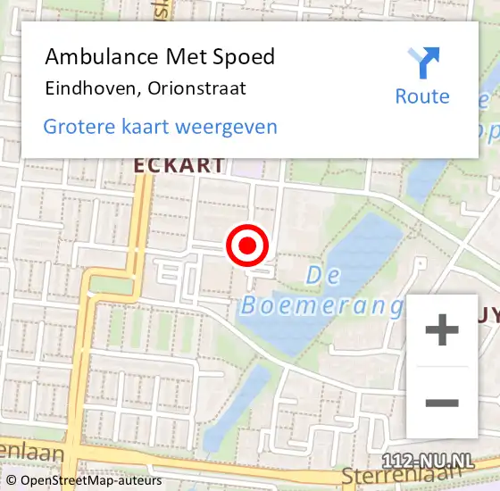 Locatie op kaart van de 112 melding: Ambulance Met Spoed Naar Eindhoven, Orionstraat op 16 juni 2020 11:02