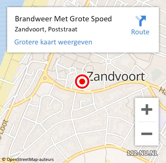 Locatie op kaart van de 112 melding: Brandweer Met Grote Spoed Naar Zandvoort, Poststraat op 16 juni 2020 11:23