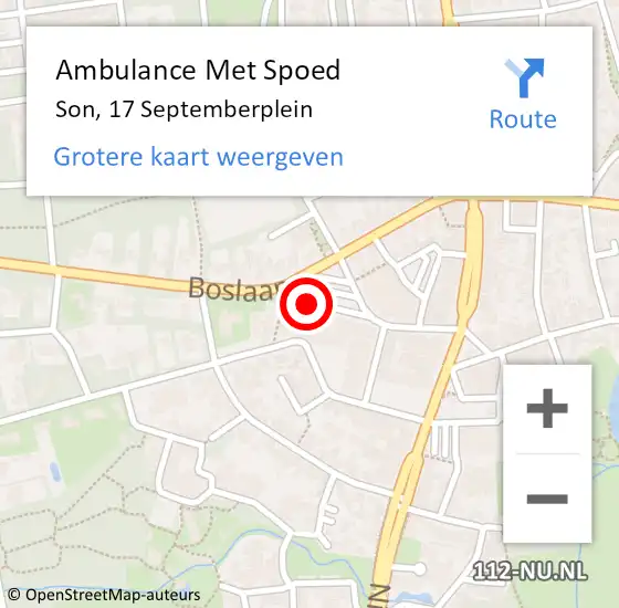 Locatie op kaart van de 112 melding: Ambulance Met Spoed Naar Son, 17 Septemberplein op 16 juni 2020 11:34