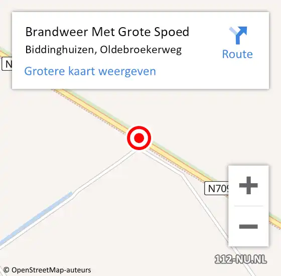 Locatie op kaart van de 112 melding: Brandweer Met Grote Spoed Naar Biddinghuizen, Oldebroekerweg op 16 juni 2020 11:53