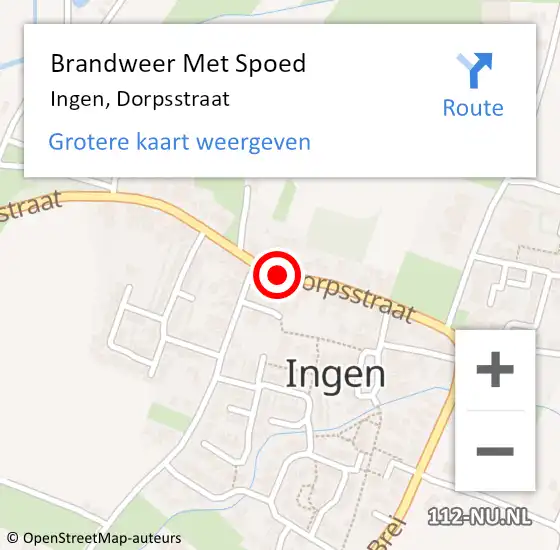 Locatie op kaart van de 112 melding: Brandweer Met Spoed Naar Ingen, Dorpsstraat op 16 juni 2020 13:27