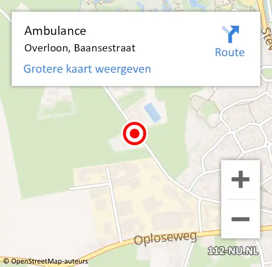 Locatie op kaart van de 112 melding: Ambulance Overloon, Baansestraat op 16 juni 2020 14:25