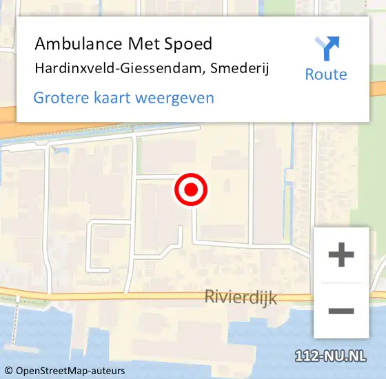 Locatie op kaart van de 112 melding: Ambulance Met Spoed Naar Hardinxveld-Giessendam, Smederij op 16 juni 2020 15:44